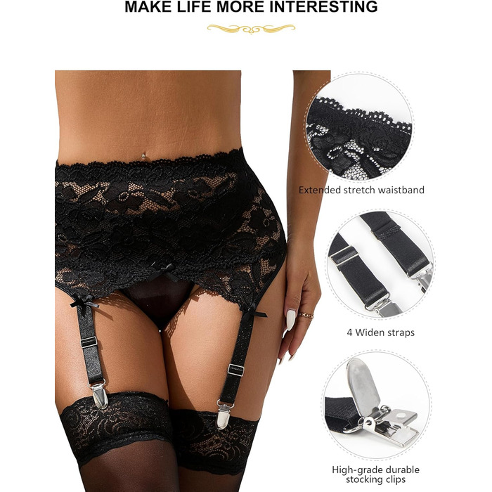 Жіночі мереживні стрінги-стрічки з квітковим принтом, для стегон, 4 ремінці, металевий кліп, великі розміри, сексуальні мереживні стрінги 16-18, чорний #стрінги та панчохи