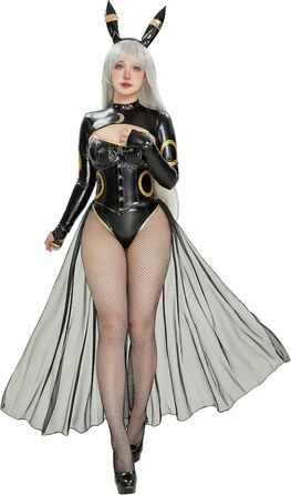 Костюм для косплею Mobbunny: чорний боді з PU-шкіри, фігурна спідниця з шифону, пов'язка, великий хвіст