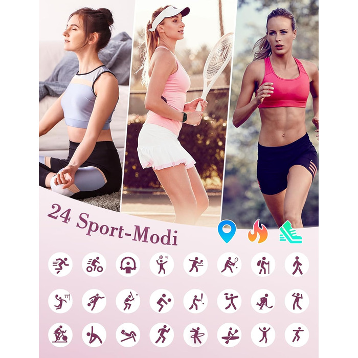 Смарт-годинник для жінок 1.47'' Fitness Tracker: моніторинг пульсу, SpO2, сну, крокомір, відстеження менструального циклу, сповіщення дзвінків та WhatsApp, сумісний з Android та iOS, чорний