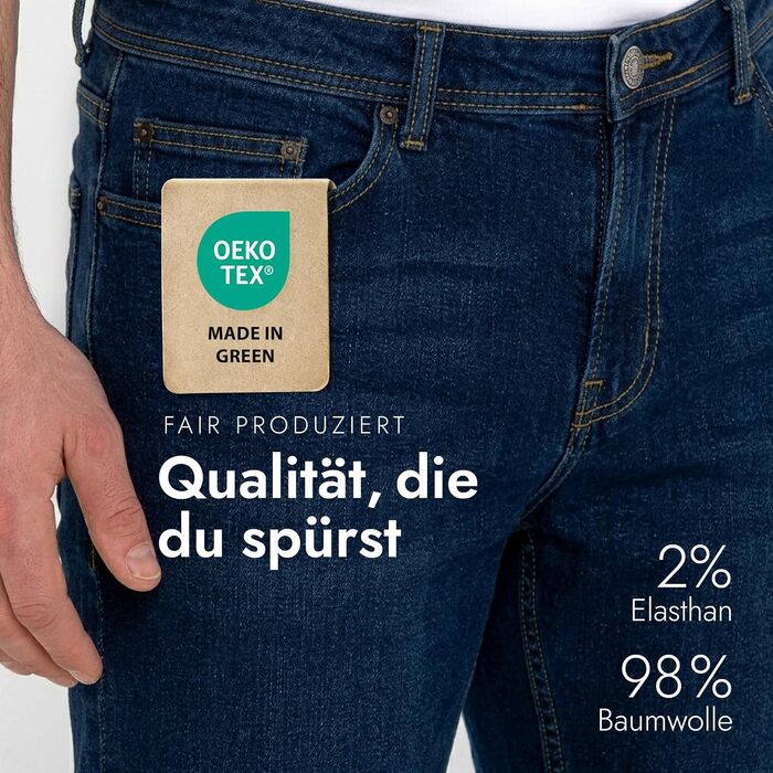 Чоловічі джинси BARBONS Regular-Fit Stretch — класичні прямі джинси синього кольору для бізнесу та відпочинку, 36W / 32L