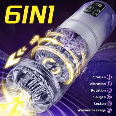 Електричний мастурбатор для чоловіків з телескопічною конструкцією, ротацією, вібрацією та функцією соски. Масажер для пеніса, секс-іграшка.