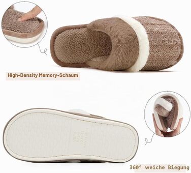 Зимові домашні капці GOEWY для жінок та чоловіків з ефектом пам'яті (Memory Foam), теплі та протиковзкі тапочки-шлепанці, коричневі, розмір 38/39 EU