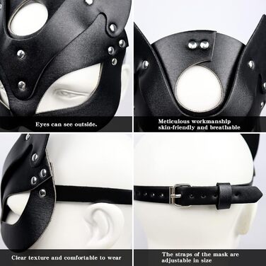 Маска для обличчя SINSEN з екошкіри у вигляді кота - сексуальний аксесуар для косплею, Хелловіну, вечірок та карнавалу, чорна