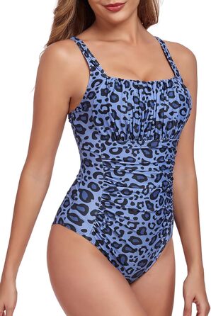 Жіночий суцільний купальник Vintage Ruched Navyleopard: ретро купальник з ефектом корекції фігури