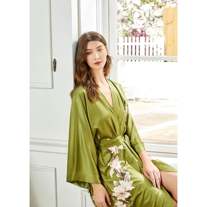 Халат жіночий BABEYOND Кимоно з квітковим принтом, довгий, пляжний, для вечірки, зелений (універсальний розмір)