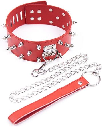 Нашийник для дорослих з ланцюгом: шкіряний комплект для БДСМ-ігор та косплею (червоний)