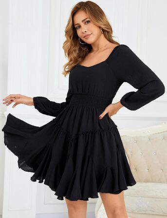 Сукня жіноча Beluring з довгим рукавом, квадратний виріз, висока талія, міні, бавовна, чорна