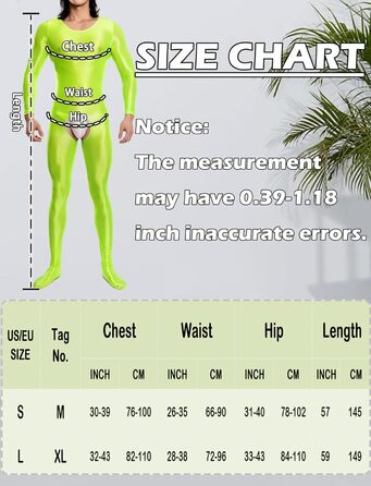 Комбінезон чоловічий AIEOE з відкриттям спереду, прозорий еластичний костюм, Strampler Overa Einteier, розмір S (зелений)