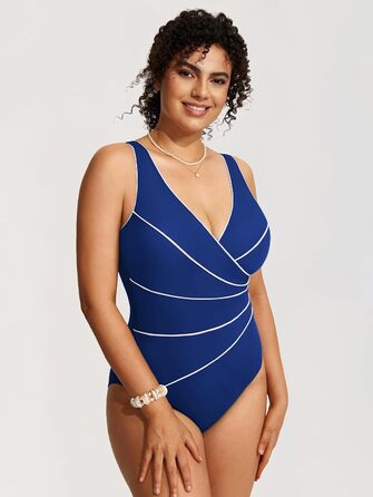 Купальник жіночий Delimira великі розміри, V-подібний виріз, з пом'якшувальними вставками, блакитний (52)