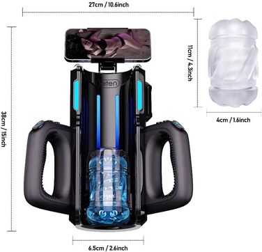 Електричний мастурбатор Leten Cannon King Pro з тримачем для телефону, 2 насадки, подвійні ручки, голосове управління та 10 режимів вібрації. Іграшка для чоловіків