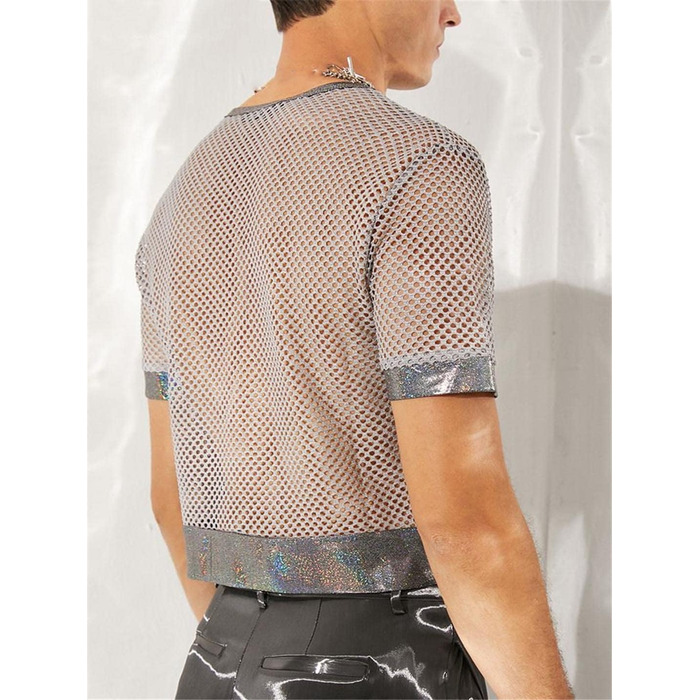 Чоловіча футболка Deepsko з сітчастою вставкою, прозора, короткий рукав, сексуальний кроп-топ