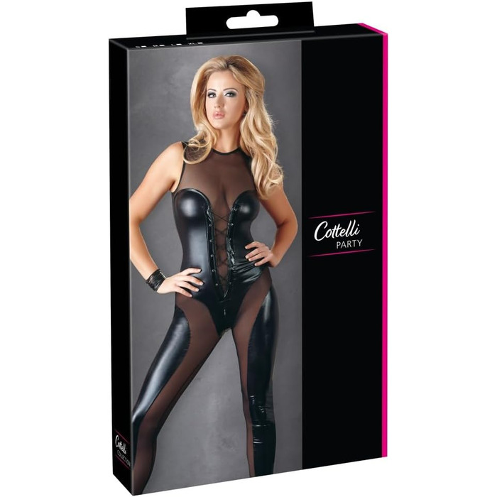 Сексуальний комбінезон Wetlook чорного кольору, чорний, розмір S - Cottelli Collection
