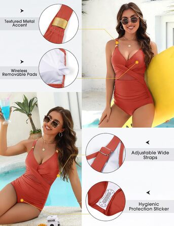 Купальник жіночий Badeanzug з формирующим ефектом, витончений крій, V-подібний виріз, сексуальна сітка, чашки (Оранжево-червоний, XXL)