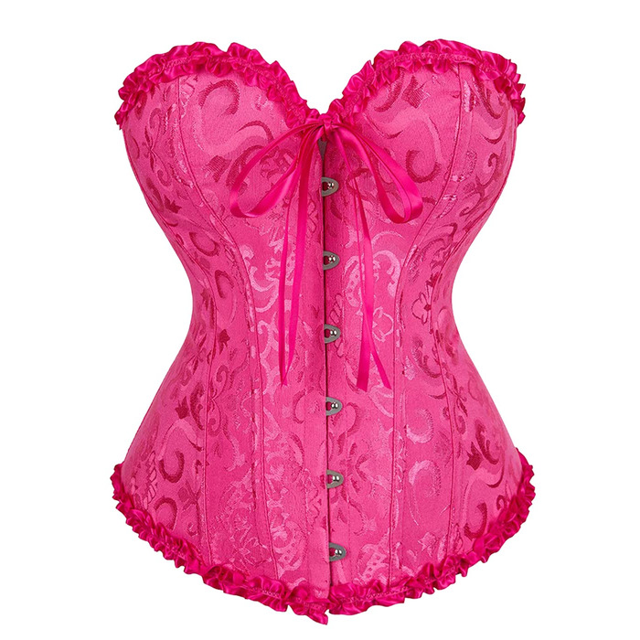 Корсет для повних грудей: спідня білизна, корсаж, весільний варіант, рожевий/червоний сатин