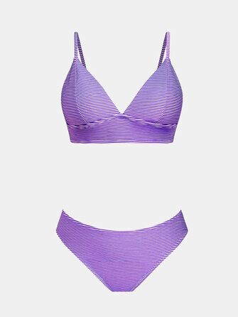 CUPSHE Bikini Set Daen: Роздільний купальник з високою талією та кросоверним бюстгальтером (Lila Gestreift, M)