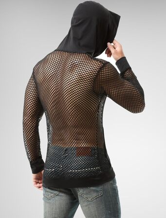 Чоловіча сітчаста сорочка AIEOE: дихаюча, з довгим рукавом, мереживна, сексуальна клубна сорочка, прозора сітчаста сорочка, чорна