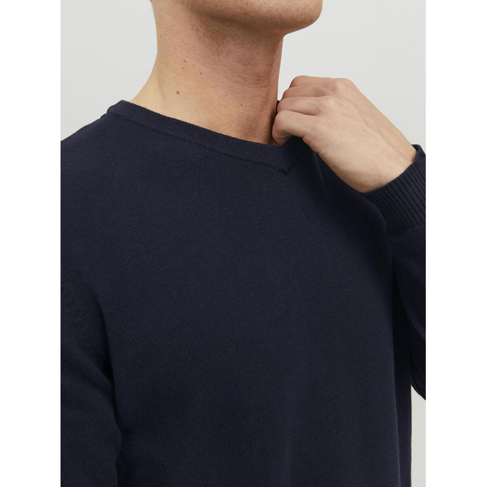 Чоловічий в'язаний светр Jack & Jones однотонний, темно-синій (Navy Blazer), розмір XL