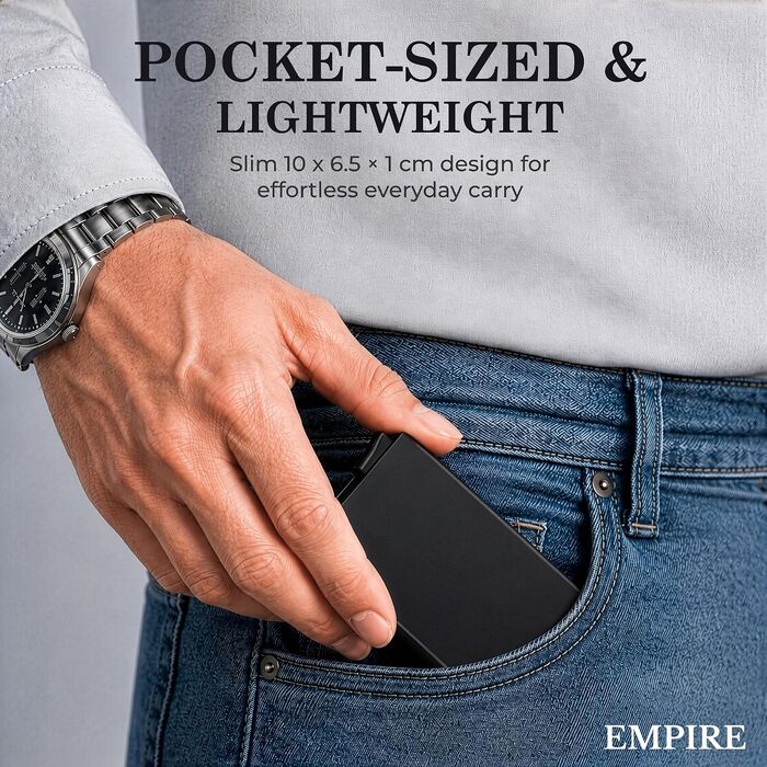 Чоловічий картхолдер Empire Jet Black — тонкий мінімалістичний гаманець з RFID/NFC захистом для кредитних карток