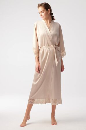 Халат BABEYOND з атласу, довгий, шовковистий, з мереживом, для наречених та гостей весілля, легкий, універсальний розмір, великі розміри, колір шампань