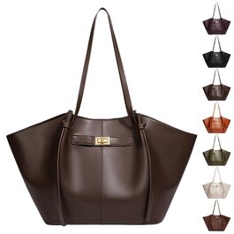 Жіноча сумка-шопер великого розміру Tote Bag, шкіряна сумка на плече з від’ємним ременем, вінтажна сумка для роботи, офісу та подорожей (коричнева)