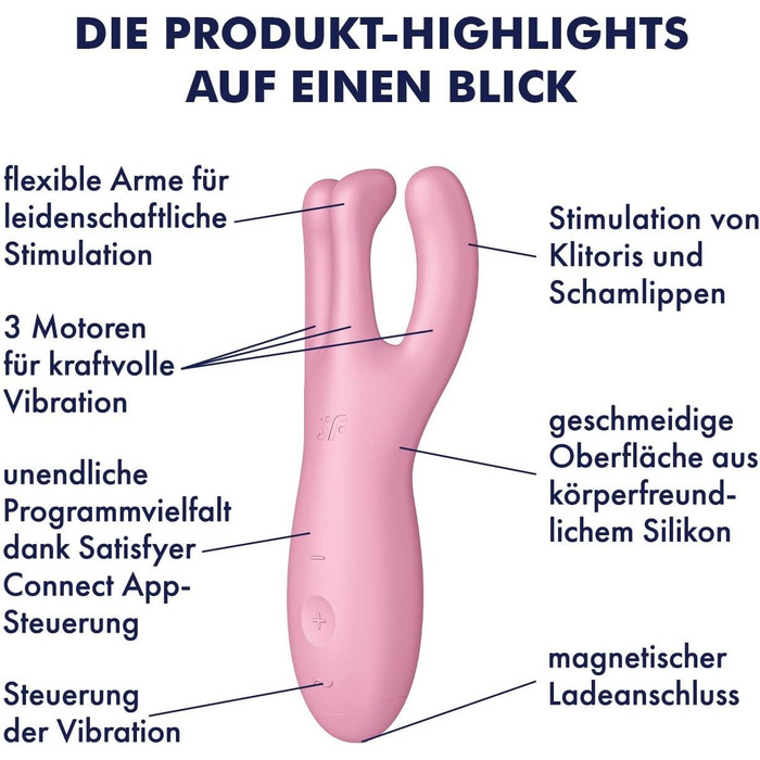 Satisfyer Threesome 4: Вібратор для клітора та інтимних зон, 3 двигуни, водонепроникний (IPX7), рожевий