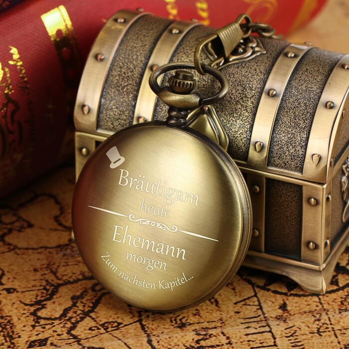 Персоналізований кишеньковий годинник TREEWETO з гравіюванням для чоловіків, кварцовий годинник на ланцюжку, подарунок нареченому або свідку на весілля, Бронза