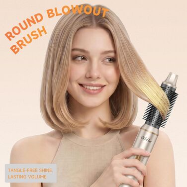 Мультистайлер для волосся 6 в 1 UKLISS Air Styler Set: фен-щітка, вирівнювач, локони та дифузор, 1000 Вт, LCD-дисплей, сріблясто-золотий