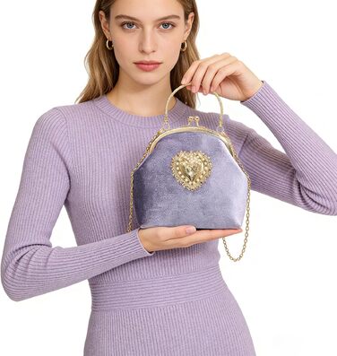 Жіночий оксамитовий клатч Vintage з замком-поцілунком та ланцюжком, вечірня сумка (фіолетова)
