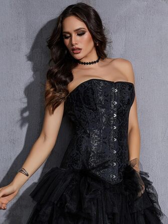 Корсетний топ SLIMBELLE для повного бюсту: готичний корсет з мереживом та шнурівкою, чорний, XL