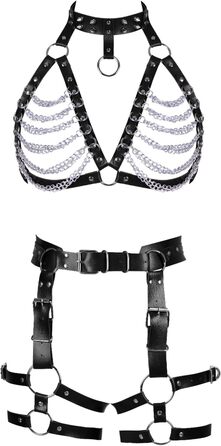 Чорний шкіряний пояс-стрінг з кільцями для тіла - аксесуар для фотосесій, танців, костюмів на Хелловін, готичний стиль, універсальний розмір