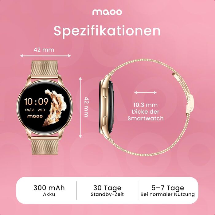 Смарт-годинник maoo Ventura для жінок Rose Gold: AMOLED-дисплей 1.32