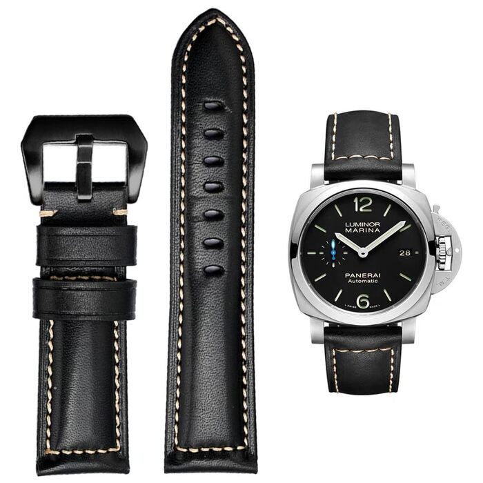 Шкіряний ремінець для годинника Panerai Luminor 44 Vintage Military, 26 мм, чорний