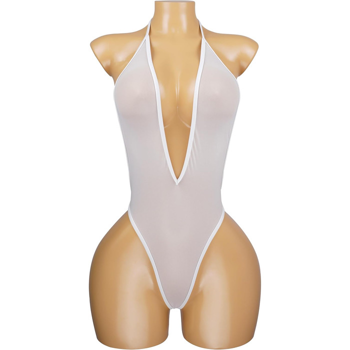 Купальник жіночий Sherrylo однотонний, прозорий, з глибоким декольте, Monokini, висока посадка, білий (S-M)