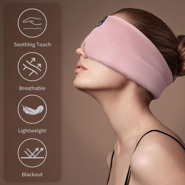 Шовкова маска для сну з Bluetooth-навушниками 5.3 Joythink, музична маска для сну для тих, хто спить на боці, 16 годин автономної роботи, миюча маска для подорожей, медитації та відпочинку, Рожева