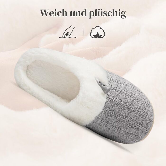 Жіночі зимові капці NineCiFun з плюшу та пінополіуретану (Memory Foam), протиковзаючі, сірі, розмір 38/39 EU