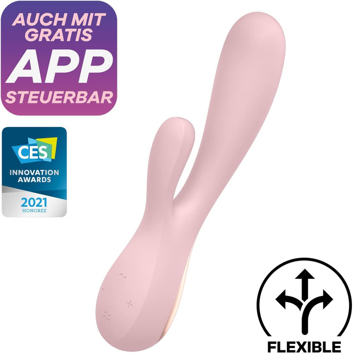 Vibrator Satisfyer Mono Flex Connect App G-Punkt | Силіконовий вібратор з керуванням через додаток | Стимулятор клітора та G-точки | Інтимна іграшка для жінок | Швидка зарядка | 1 шт. (Mauve)