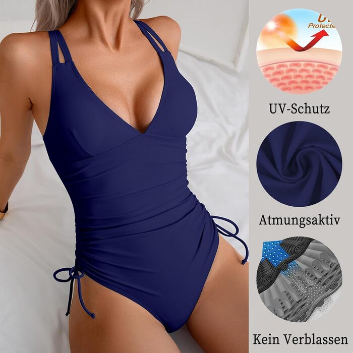Купальник жіночий Badeanzug – монокіні з пуш-ап, V-подібний виріз, регульовані бретелі, темно-синій (один розмір, M)