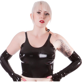 Латексний корсет-бра з чашками Rubberfashion - довгий, для талії, чорний, 0.4 мм