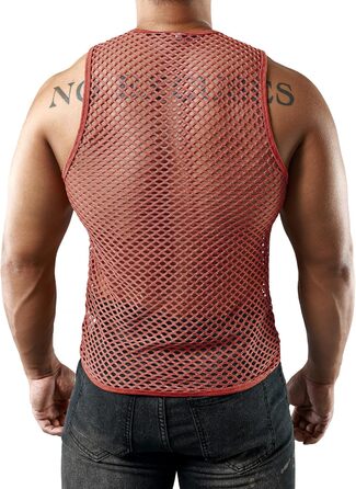 Чоловіча майка JOGAL з еластичною сіткою, прозора, без рукавів, червона/коричнева