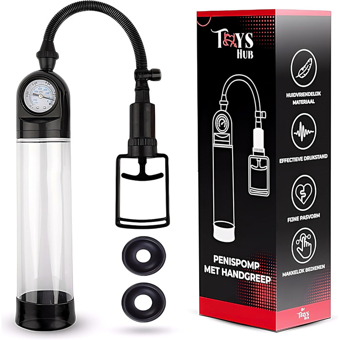 Пумпа для збільшення статевого члена з ручним приводом, 2 кільця, механізм натягу, барометричний дисплей, секс-іграшки для чоловіків, 22 см, прозора
