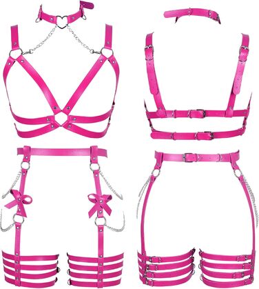 Жіночий шкіряний боді з ланцюжком BANSSGOTH: комплект стрінги з бантиком для танців та свят (Рожевий)