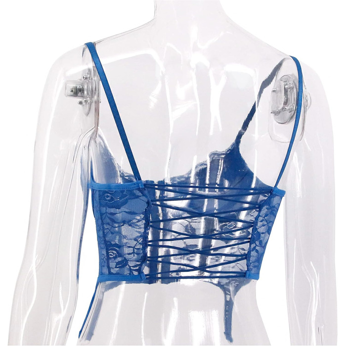 Топ-бралетта Tetudineu з квітковим вишиванням, шнурівка, блакитний (XS)