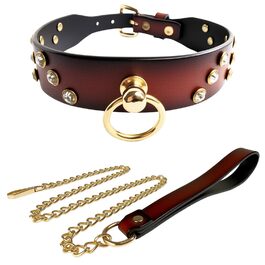 Шкіряне намисто з кільцем O SM, регульоване, для жінок, фетіш, сексуальна іграшка, обмежувач з повідком, ланцюги, дорослі, BDSM, флірт, бондж, шкіряне намисто для пар, жінок, чоловіків (колір: коричневий)