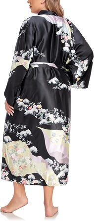 Кимоно халат для жінок, великі розміри, сатин, квітковий принт, чорний, XL
