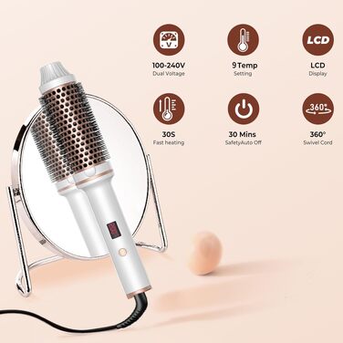 Мультистайлер для волосся 5 в 1 UMIGA 1000W: фен-щітка, плойка та випрямляч з LCD-дисплеєм, 3 температурні режими для об'єму, завивки та випрямлення (біло-рожевий)