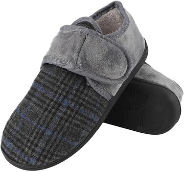 Чоловічі теплі домашні капці TIESTRA для літніх людей з Memory Foam, широка стопа, флісові тальпочки з липучкою (41 EU, сірі в смужку)