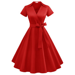Сукня Rockabilly жіноча червона, міді, V-подібний виріз, коктейльна, вінтажна, для вечірки та весілля