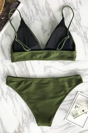 Бікіні CUPSHE Crossover Bustier з високою талією, оливково-зелений, елегантний роздільний купальник