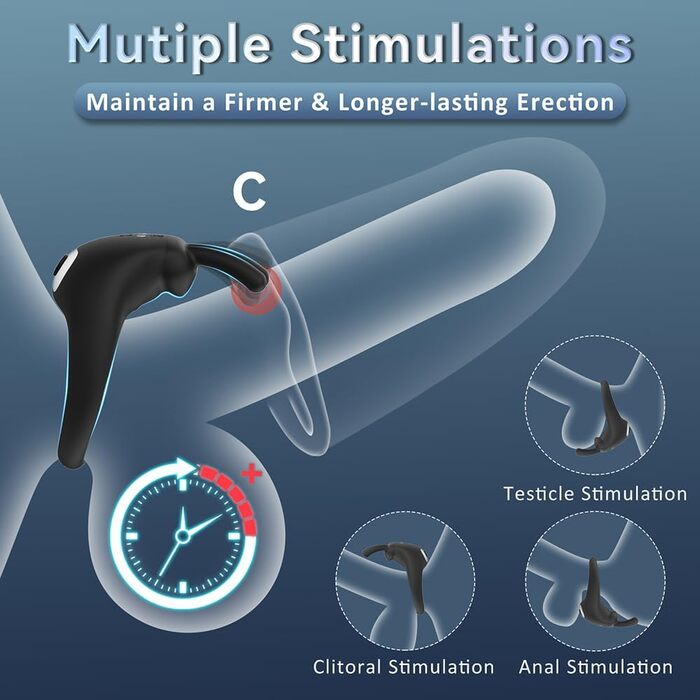 Вібратор для чоловіків Kuaecr - кільце для статевого члена з 10 режимами, силікон, для пар, стимулятор клітора, покращення ерекції