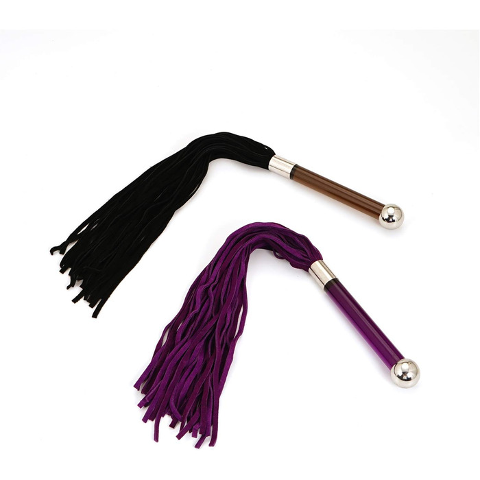 Еротичний плетіль з шкіри - багатофункціональний плетіль з велюрової шкіри з ручкою-скляним дildo (чорний)